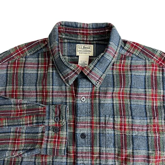 L.L. Bean Mens Large Scotch Plaid Cotton Long Sleeve Button Down Flannel Shirt - Picture 1 of 4